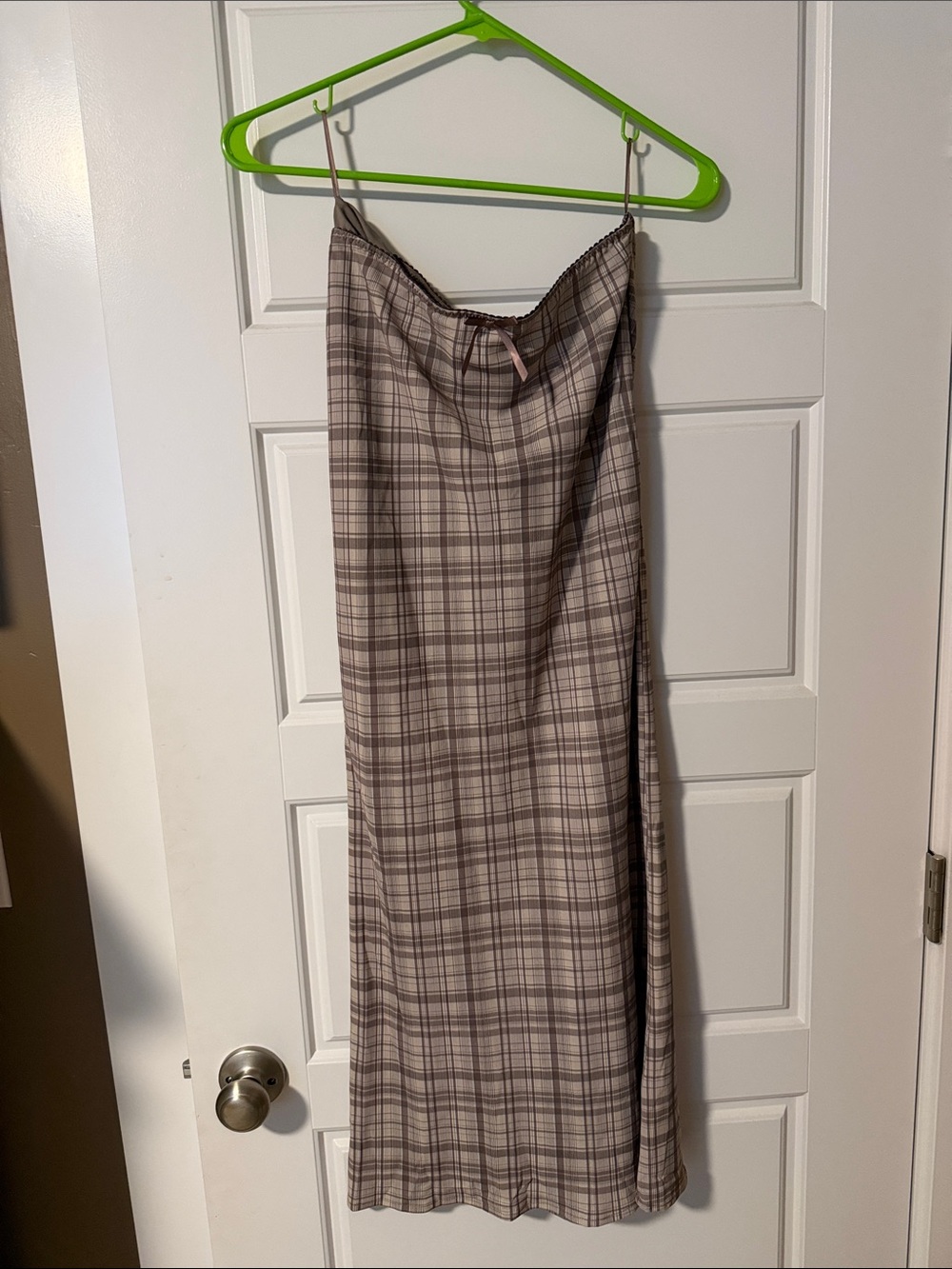 bohme Taupe and Cream Plaid Maxi Skirt